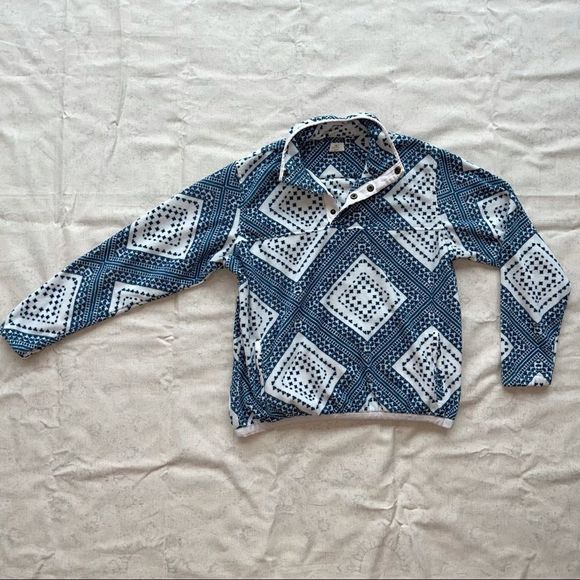 O'NEILL BLUE AND WHITE DIAMOND BATIK 1/4 SNAP FLEECE JACKET - Picture 3 of 6